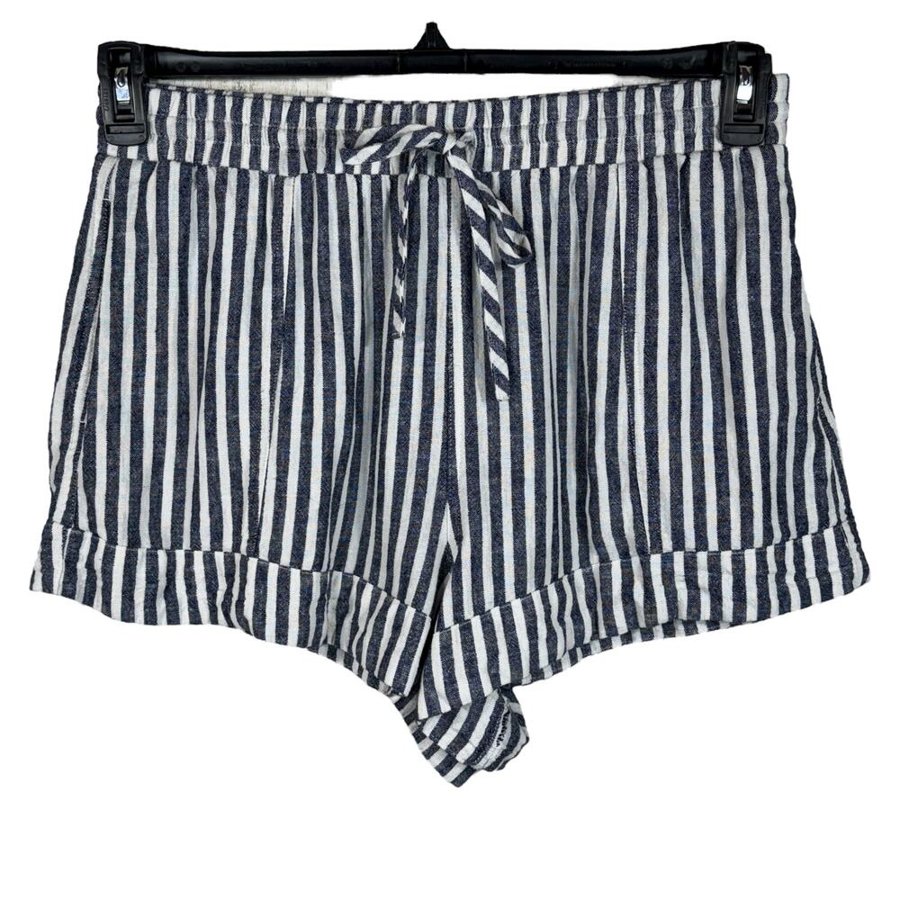 Universal Thread Medium Shorts Striped Pull-On Linen Blend Pockets Drawstring